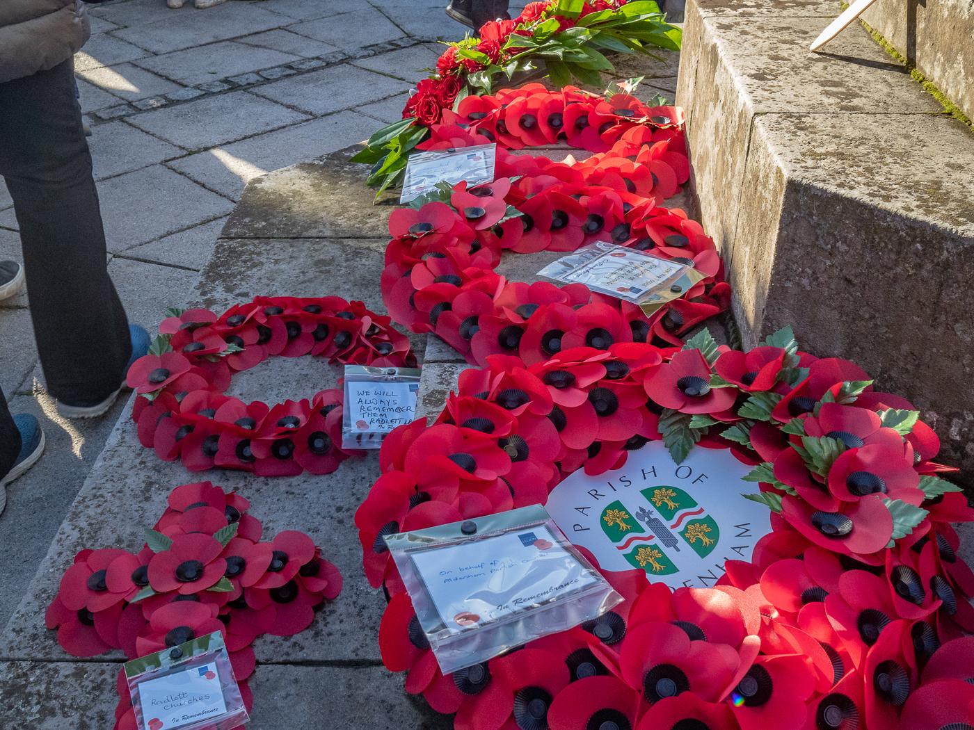 The wreaths to the fallen in two World Wars are laid at the War Memorial  - Armistice Centenary -  Radlett & District Museum